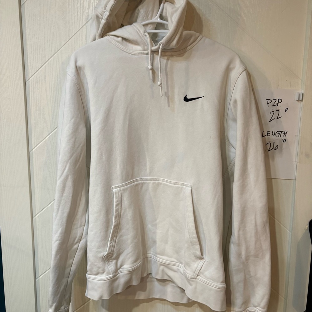 Nike Sportswear Club Fleece White Pullover Hoodie Embroidered Swoosh Logo Size L